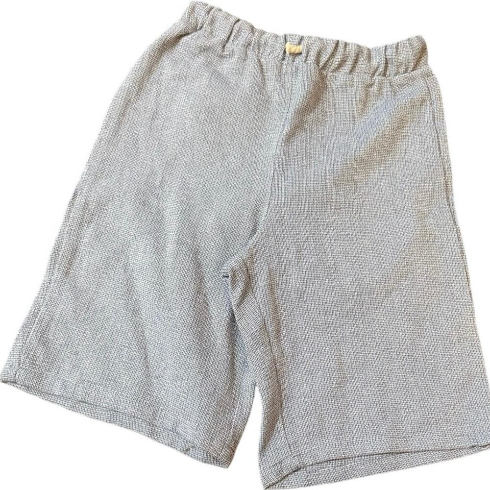 Zara Blue Tweed Textured Shorts Size 10 Elastic Waist Casual Chic